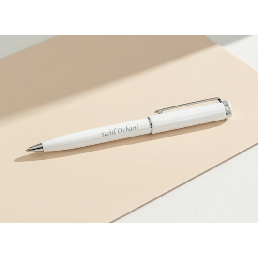 Arctic White & Silver Custom Engraved Pen – Sleek Minimalist Series – Customized Pens for Gifts