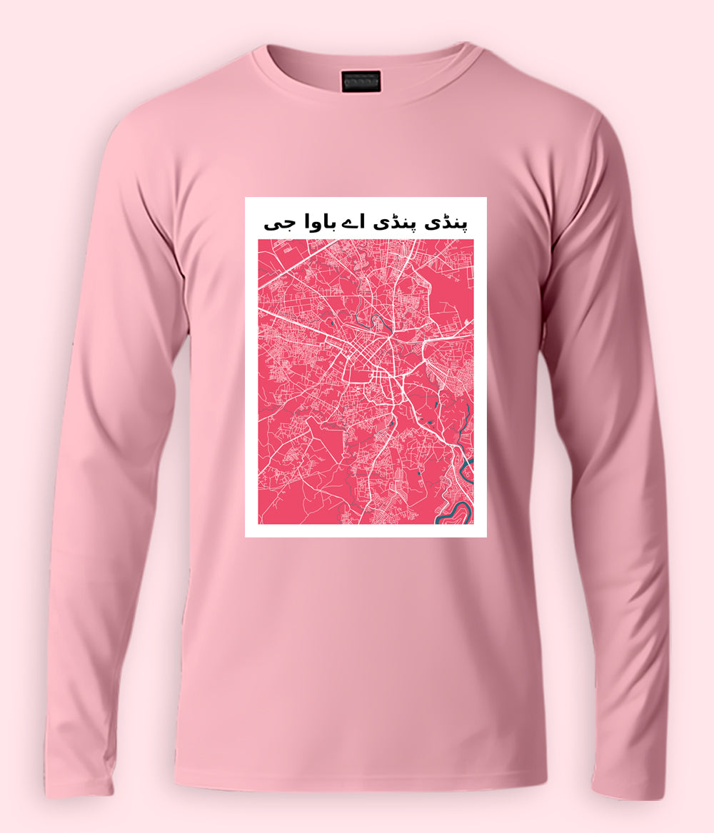 Rawalpindi City Map Unisex long  sleeve T-shirts (Customizable)