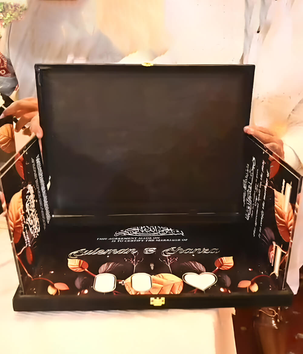 Premium Foldable Velvet Nikkah Booklet with Velvet Box - Large A3 Size