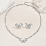 UNI-11379 - White Fancy Bow Diamonds Silver - Jewelry Set