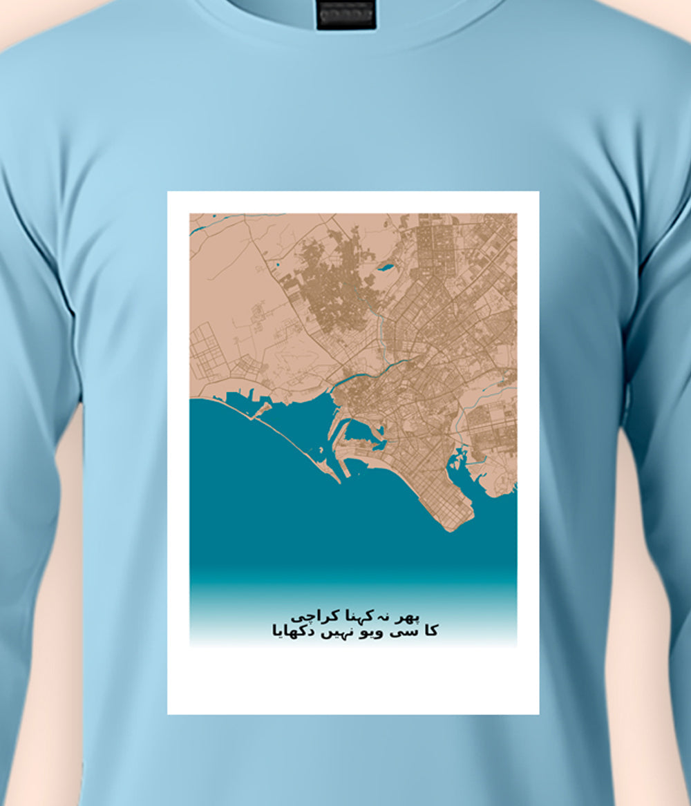 Karachi City Pakistan Map Unisex Long Sleeve T-Shirt (Customizable)