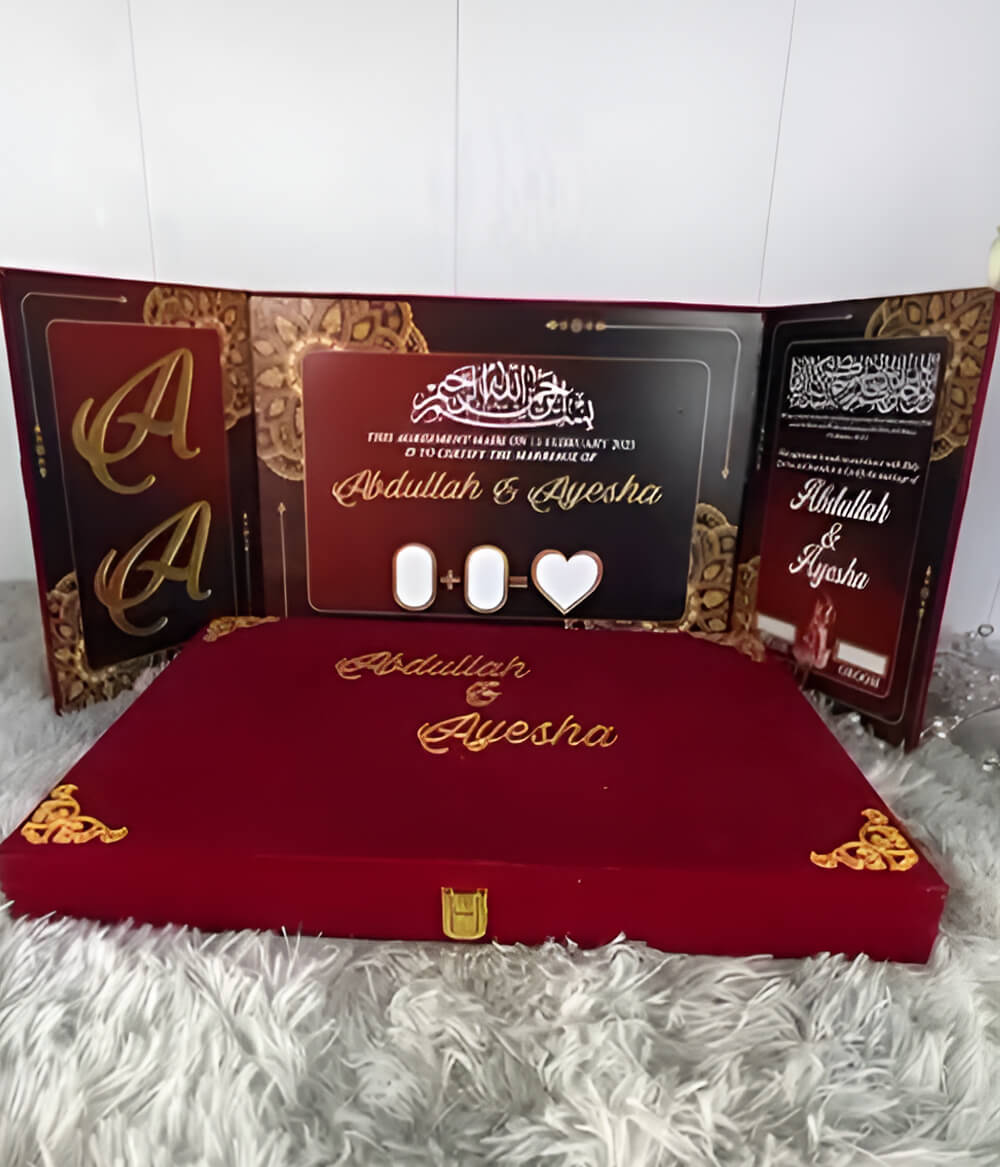 Three Fold Acrylic Nikah Booklet with Premium Velvet Box - Large A3 Size