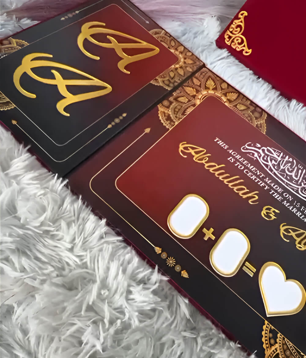 Three Fold Acrylic Nikah Booklet with Premium Velvet Box - Large A3 Size