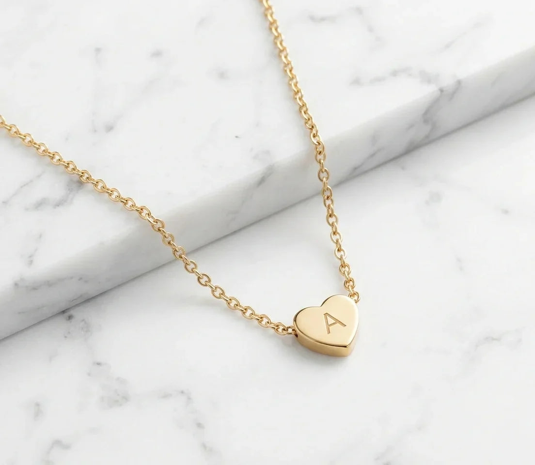 Personalized Tiny Heart Necklace – Elegant Initial Pendant Gift for Her