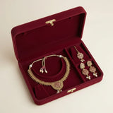 PJ-125 - Premium Gold Flowers Pink Diamonds  Jewelry Set