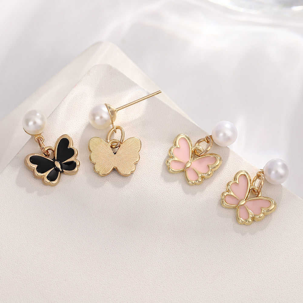 UNI-10540 - White Butterfly & Beaded Pearls - Jewelry Set