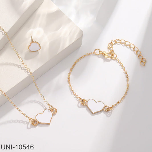 UNI-10546 - White Heart Gold  - Jewelry Set