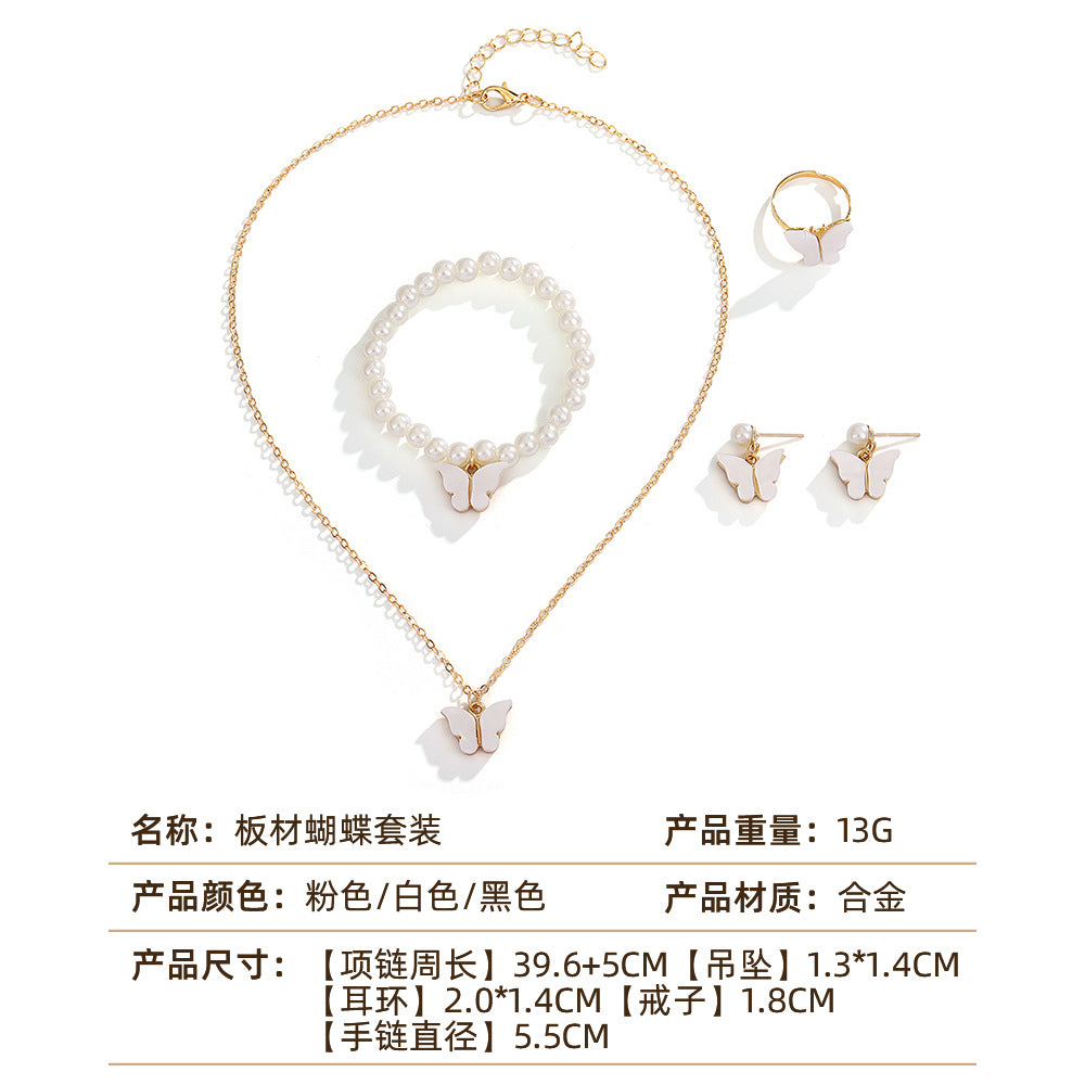 UNI-10554 - Pink Butterfly Pearl Gold  - Jewelry Set