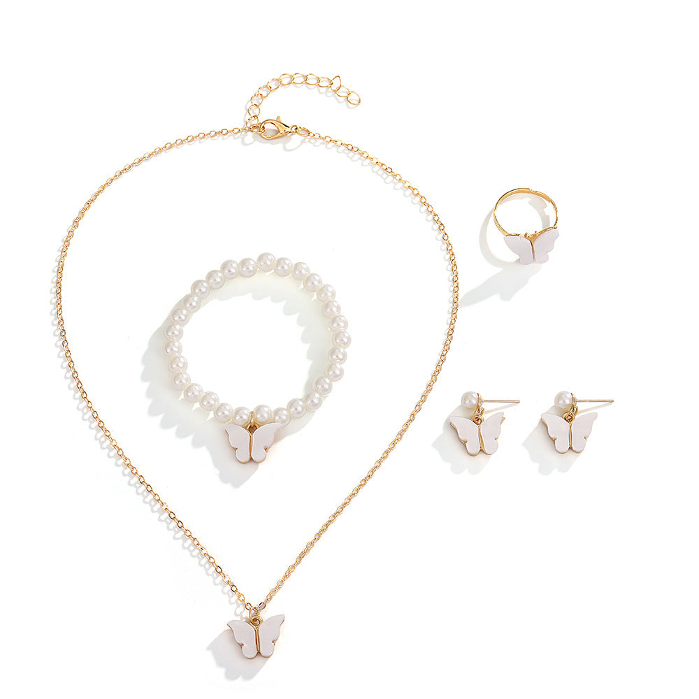 UNI-10554 - Pink Butterfly Pearl Gold  - Jewelry Set