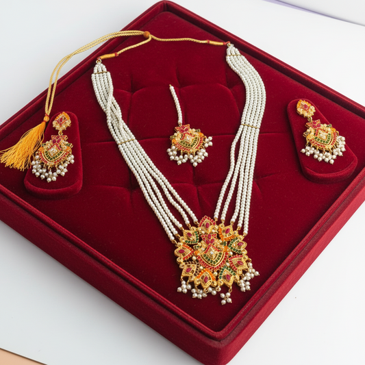 PJ-180-  White Pearls & Luxury Mala - Jewelry Set Style 3