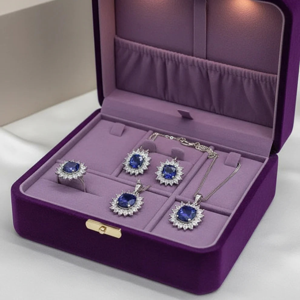 PJ-106 - Purple Natural Stone Silver - Jewelry Set Of 3