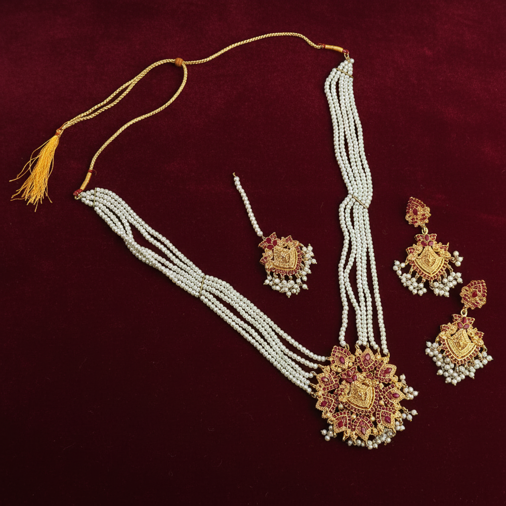 PJ-181 -  White Pearls & Luxury Mala - Jewelry Set Style 4