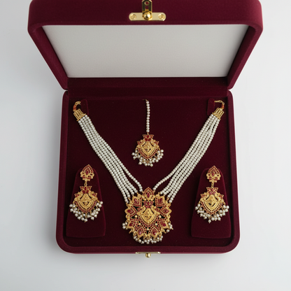 PJ-181 -  White Pearls & Luxury Mala - Jewelry Set Style 4