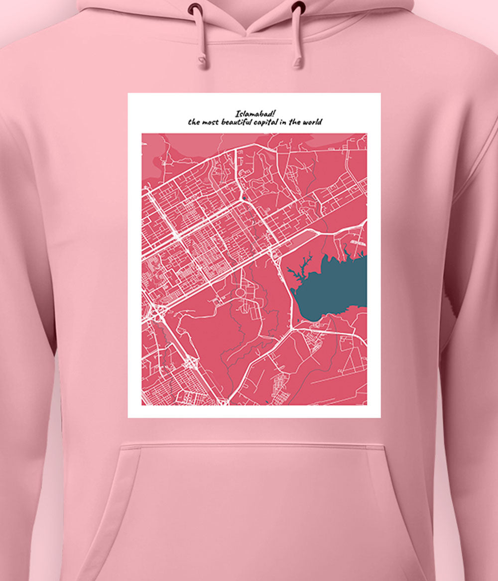 Islamabad City Map of Pakistan Pullover Unisex Hoodie (Customizable)