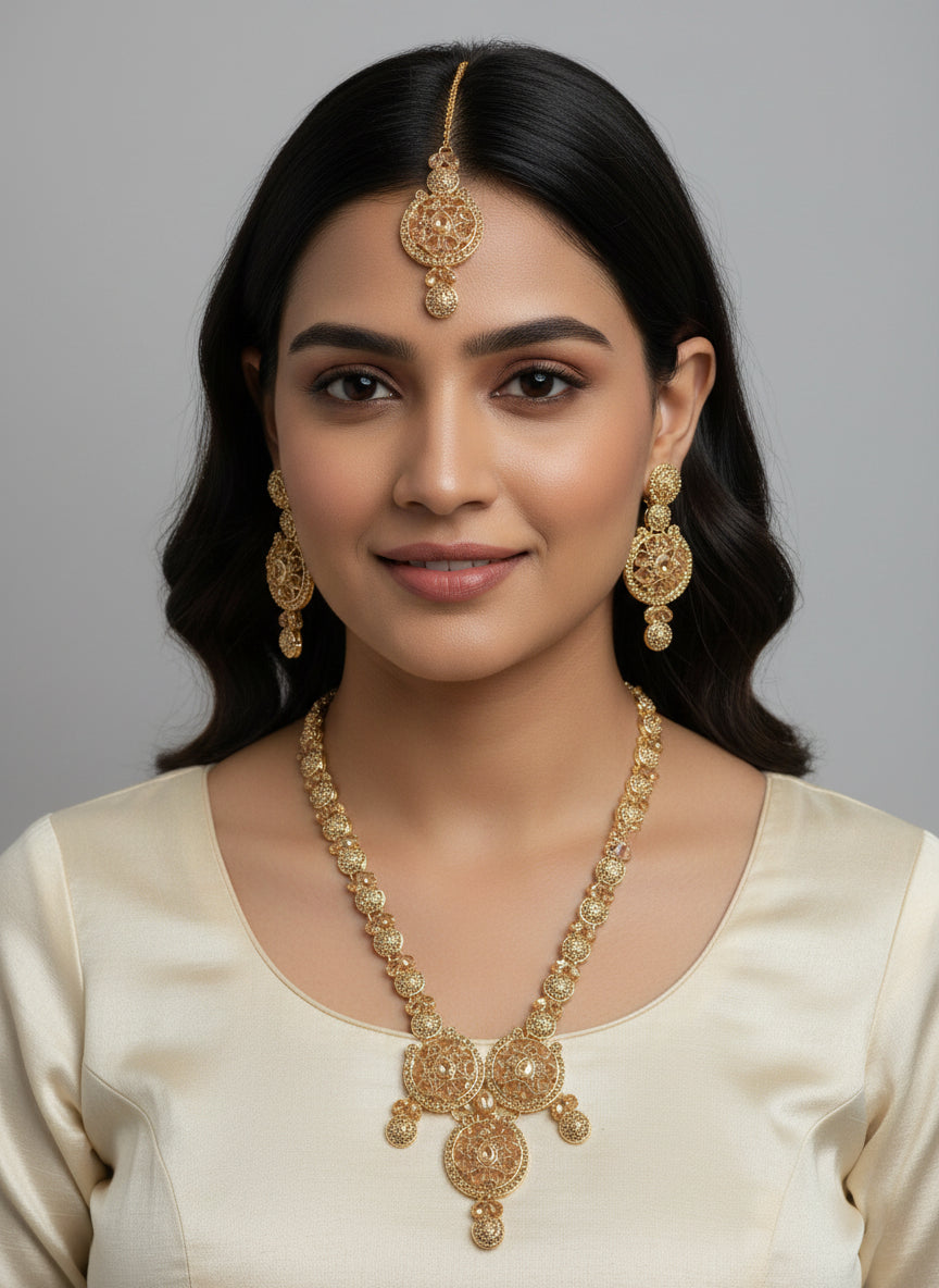 PJ-116 - Zircon Mala Long Necklace Set